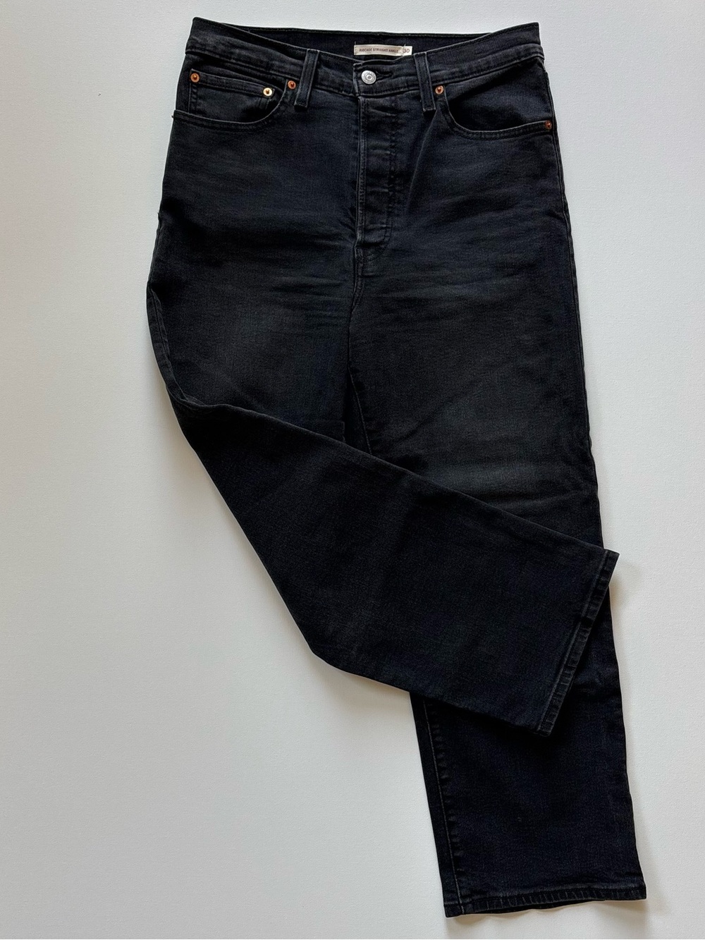 Levi’s Ribcage High Rise Straight Ankle Black Jeans Womens 30x27 Button Fly